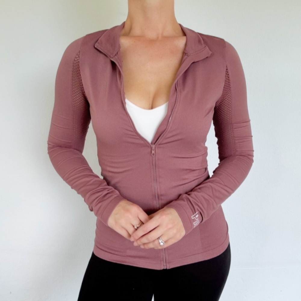 PINK Victoria’s Secret mauve seamless mesh full zip knit track jacket small - Picture 1 of 14